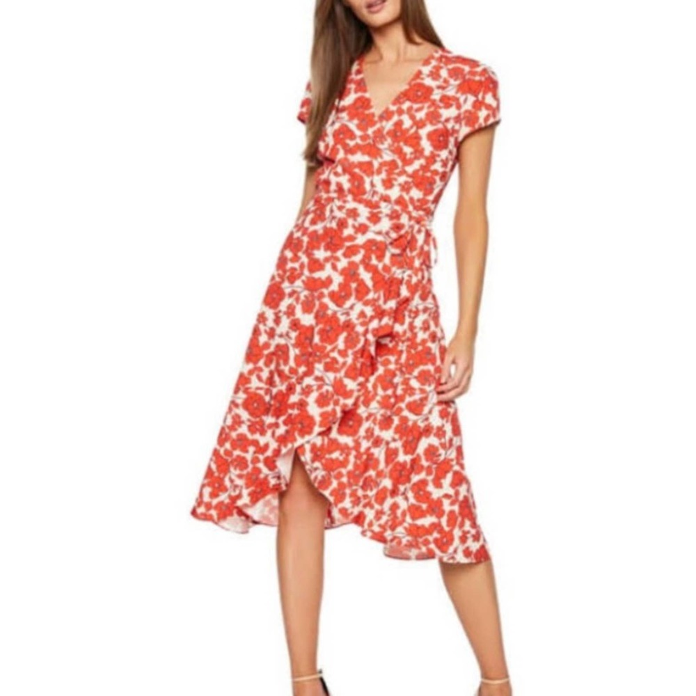 NWT Bardot red and white belted wrap dress